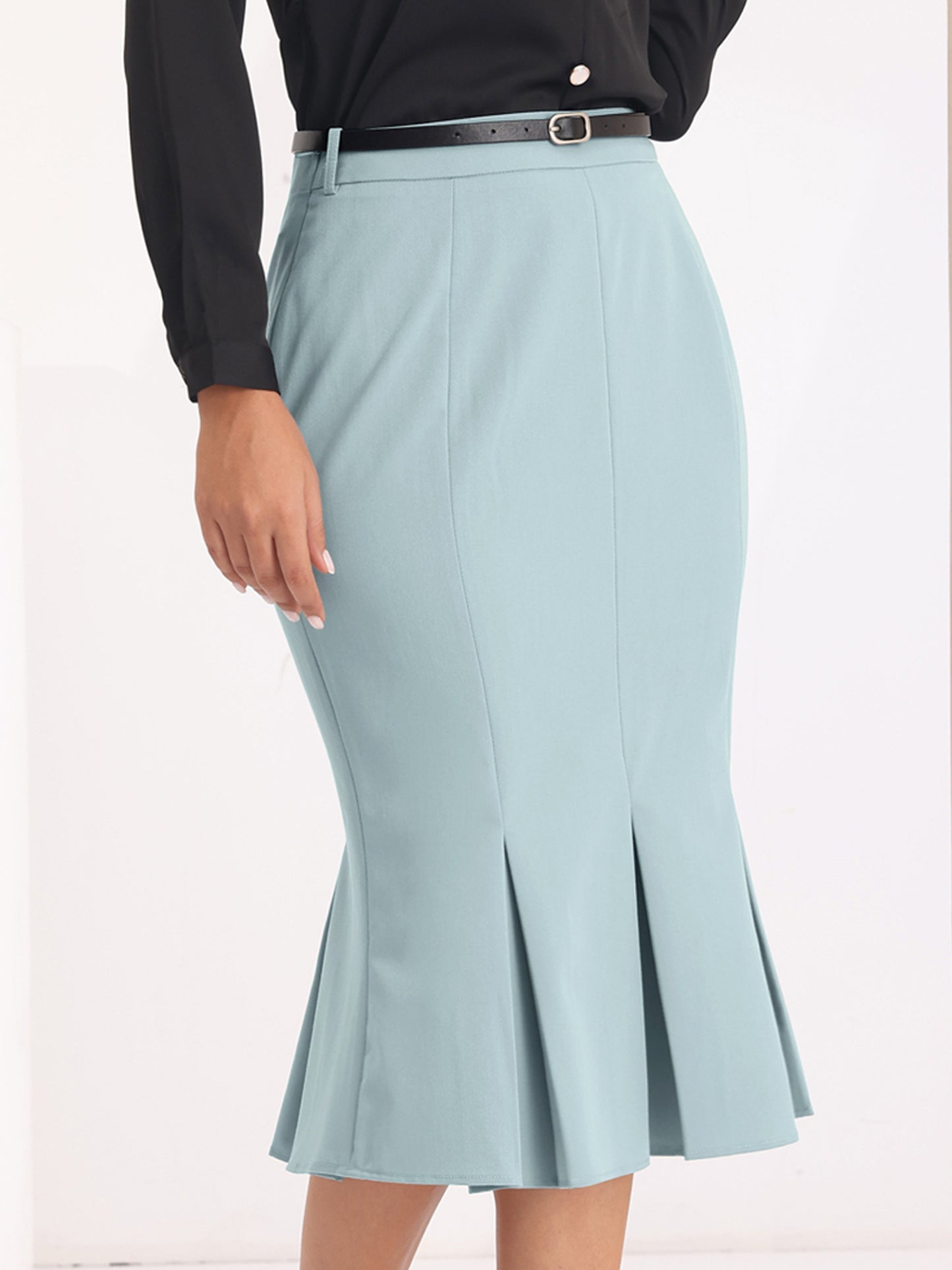 Women's Elegant Formal Skirt with Belt Knee Length Fishtail Pencil Skirt