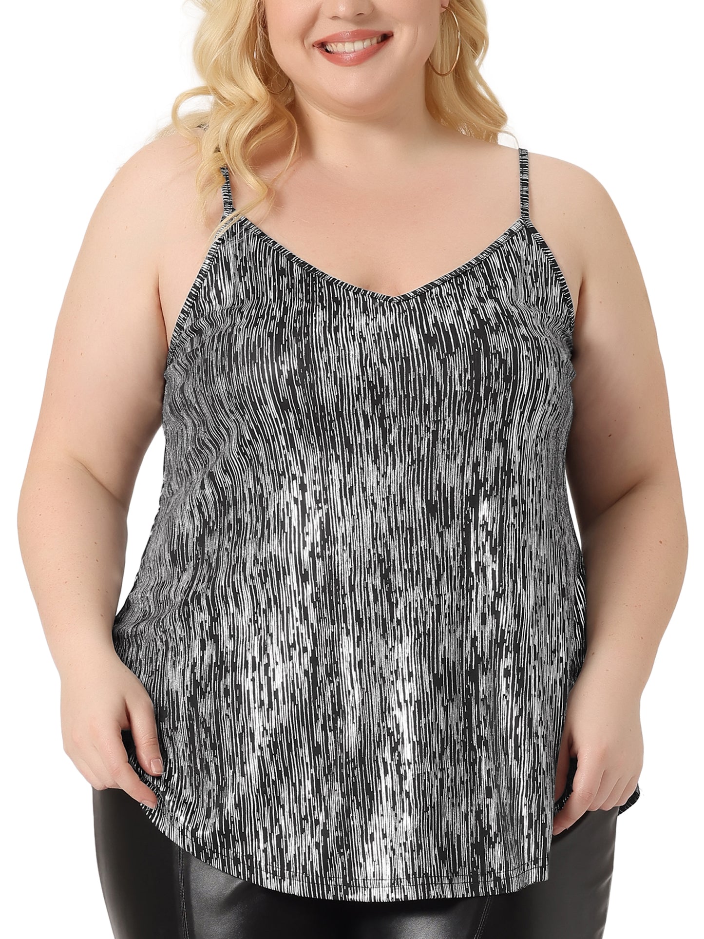 Women Plus Size Sequin Tank Tops V Neck Glitter Cami Sleeveless Camisole Vest