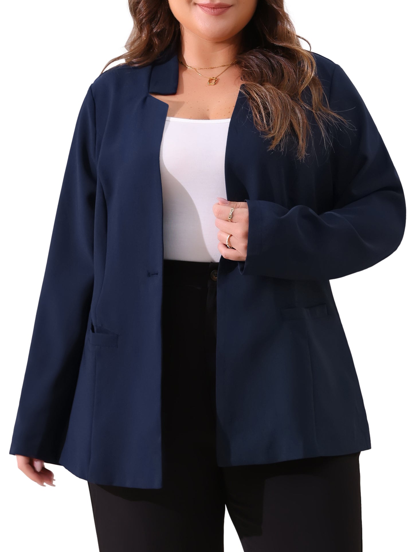 Women's Plus Size Button Long Sleeve Office Work Business Suit Blazer Jacket