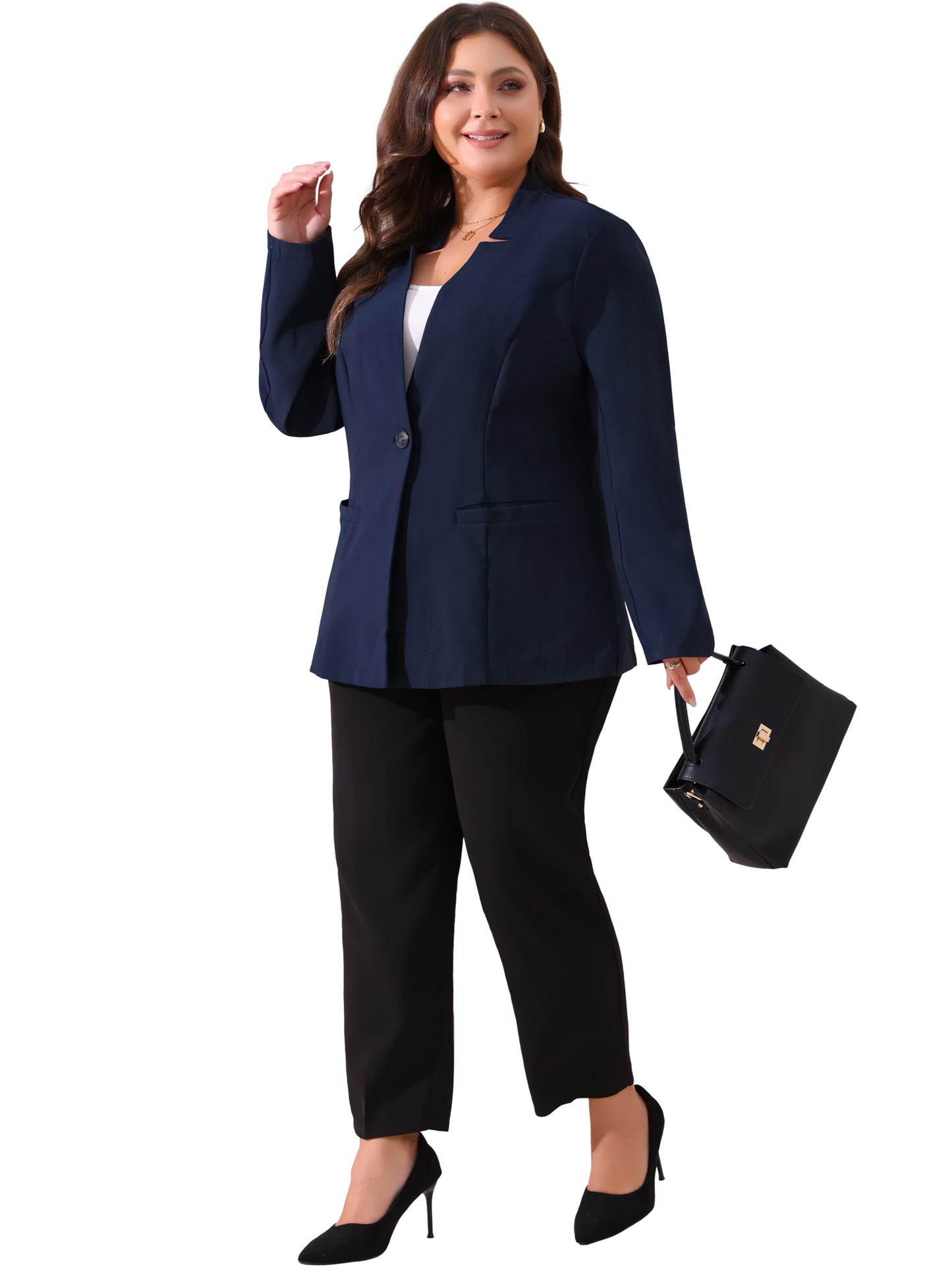Women's Plus Size Button Long Sleeve Office Work Business Suit Blazer Jacket