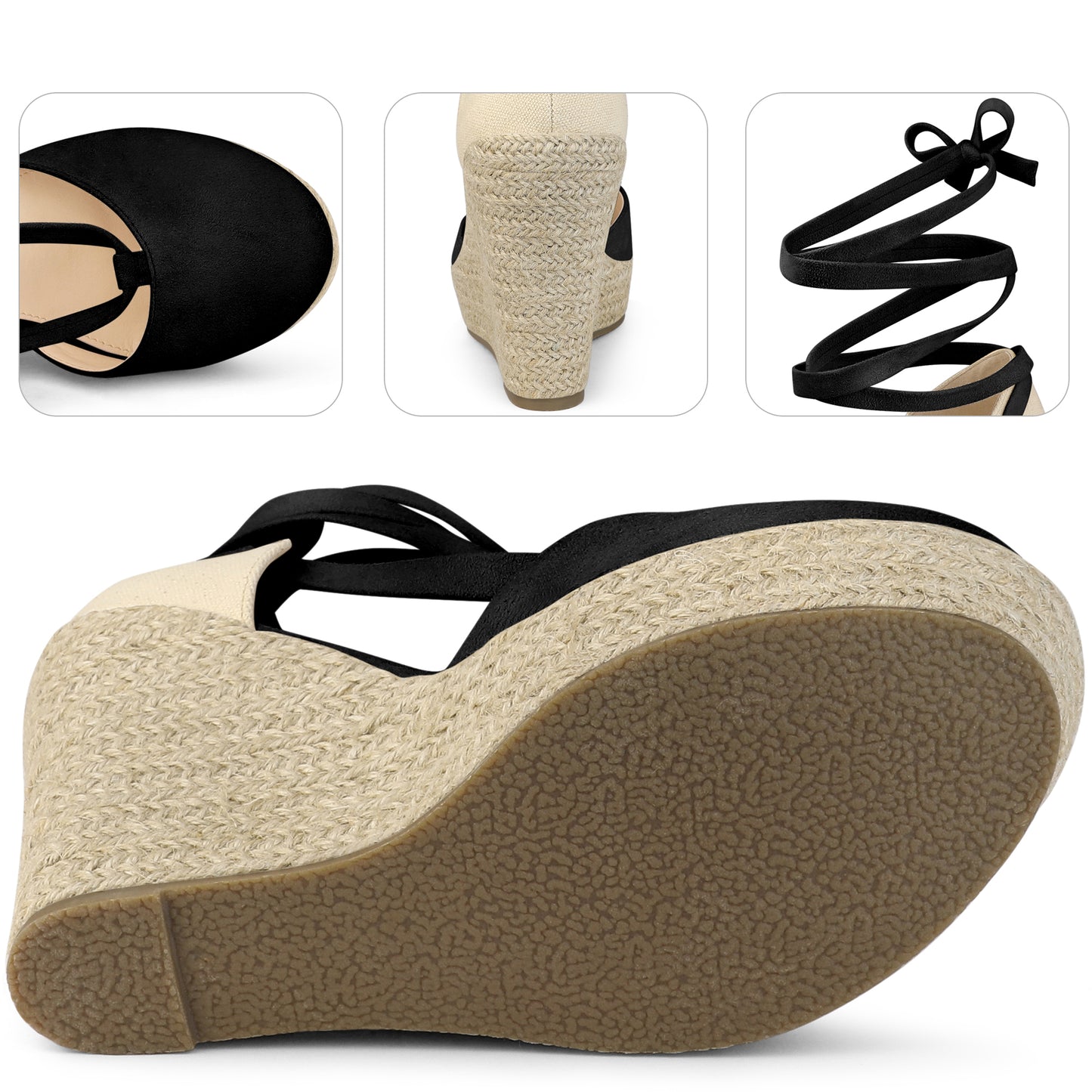 Women Lace Up Platform Sandal Closed Toe Espadrille Wedge Heel