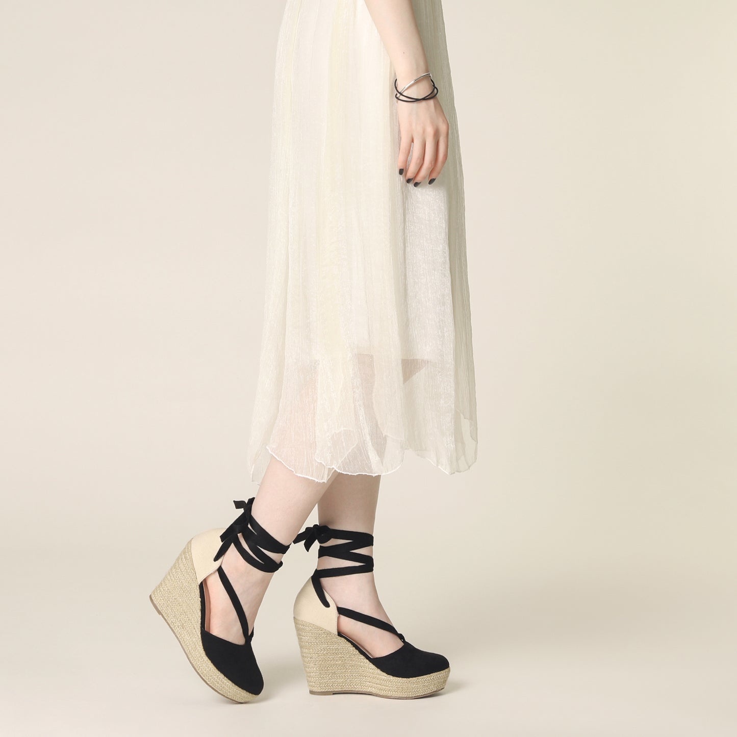 Women Lace Up Platform Sandal Closed Toe Espadrille Wedge Heel