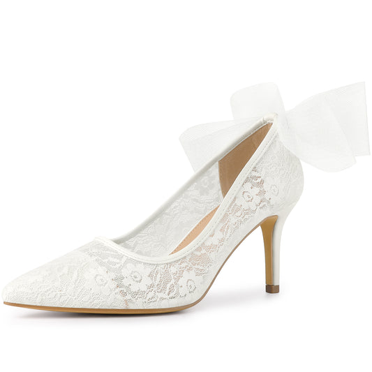 Zapatos de tacón de aguja con encaje y punta puntiaguda para mujer