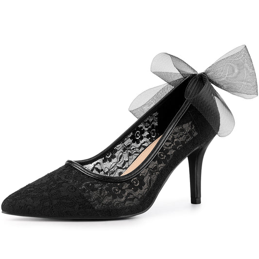 Zapatos de tacón de aguja con encaje y punta puntiaguda para mujer