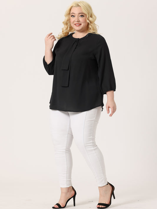 Women's Plus Size Work Round Neck Ruffle Chiffon Blouse Top