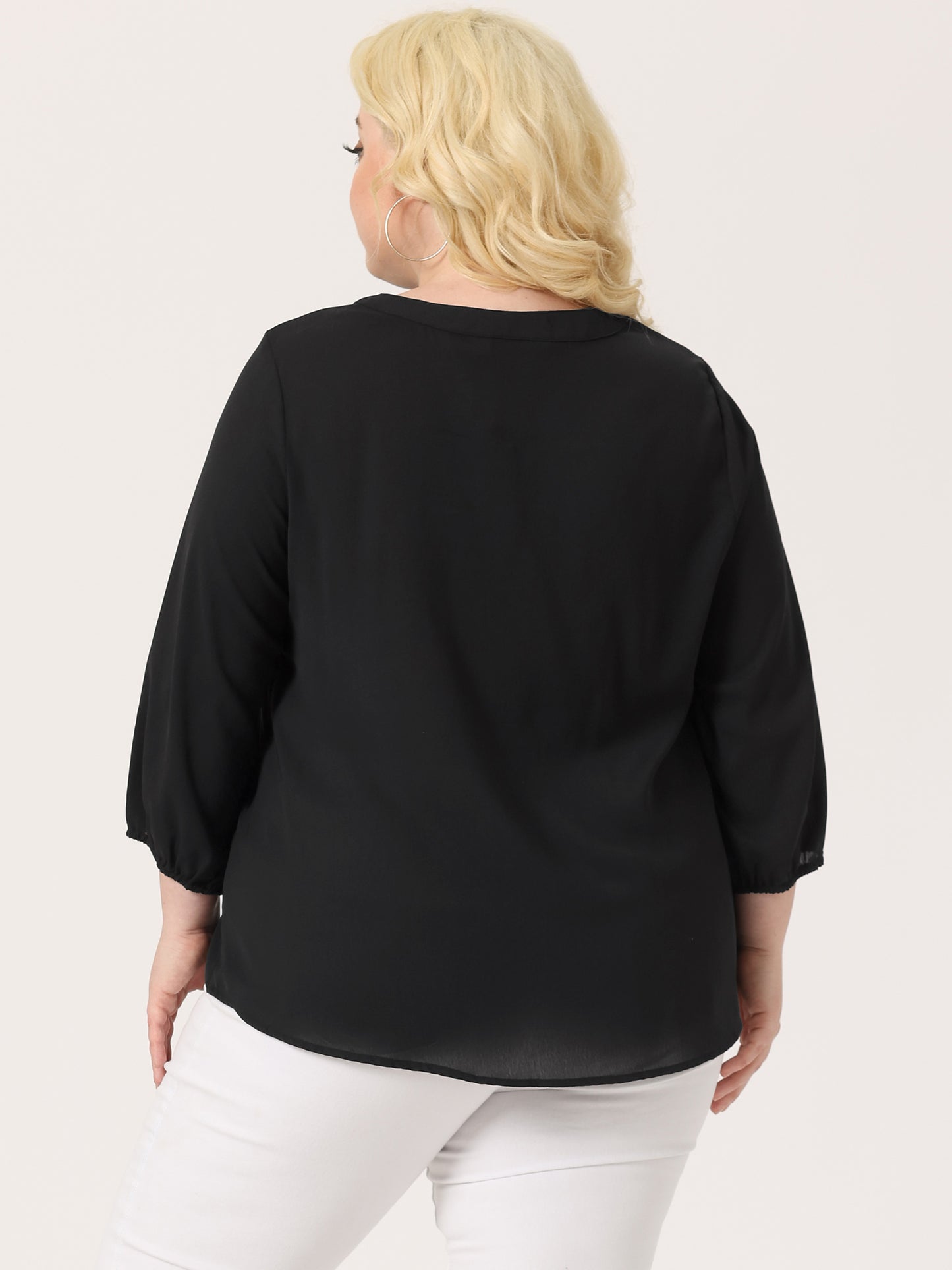 Women's Plus Size Work Round Neck Ruffle Chiffon Blouse Top