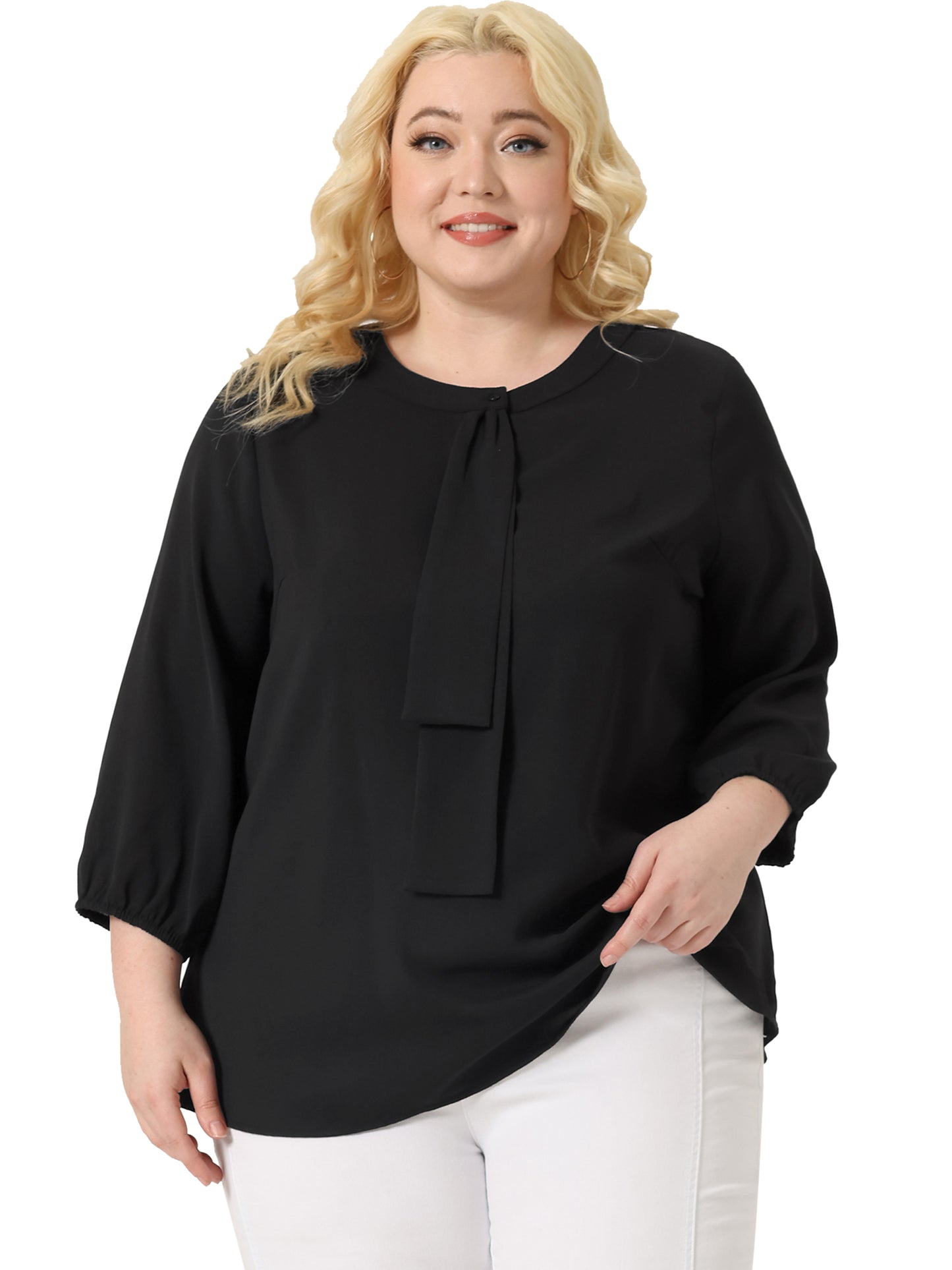 Women's Plus Size Work Round Neck Ruffle Chiffon Blouse Top