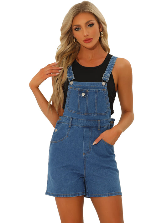 Women's Denim Shortalls Casual Adjustable Straps Bib Overall Jean Shorts Romper