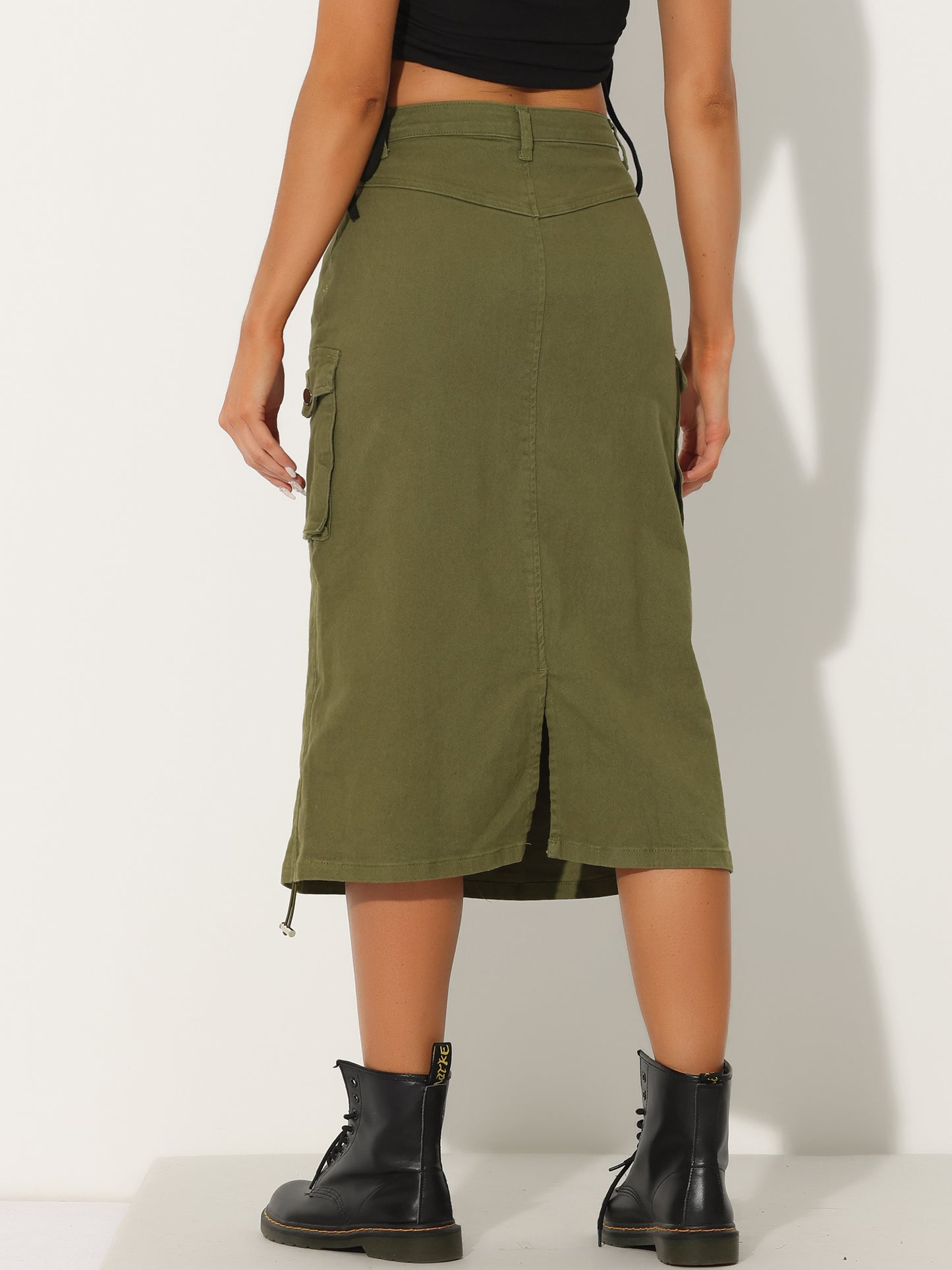 Women's Adjustable A-Line Midi Long Cargo Denim Skirt