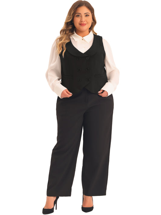 Women Plus Size Suit Vest Double Breasted Vintage Lapel Collar Dressy Waistcoat Vest with 2 Pockets