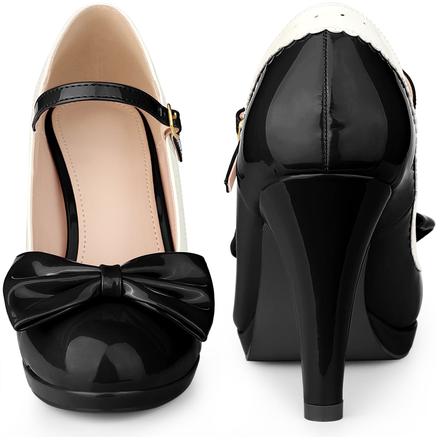 Zapatos retro para mujer con plataforma y lazo, tacones de aguja, zapatos Mary Jane
