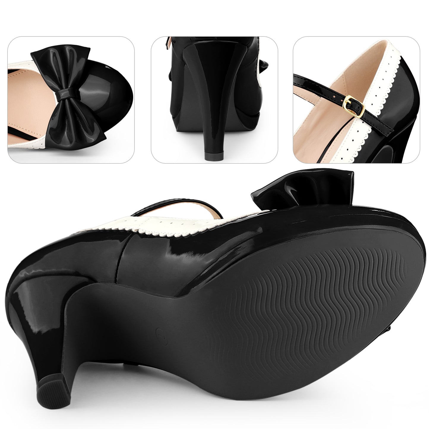 Zapatos retro para mujer con plataforma y lazo, tacones de aguja, zapatos Mary Jane