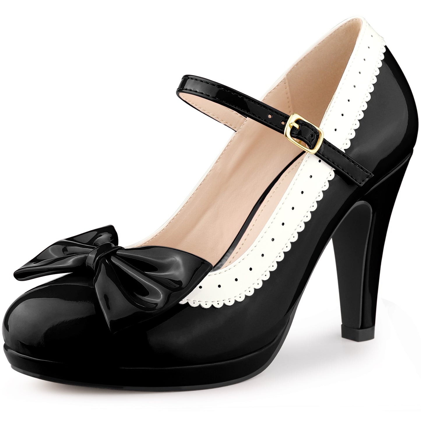 Zapatos retro para mujer con plataforma y lazo, tacones de aguja, zapatos Mary Jane