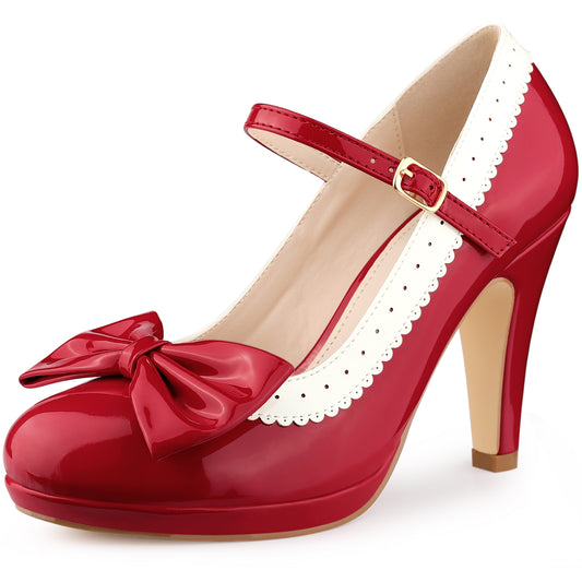 Zapatos retro para mujer con plataforma y lazo, tacones de aguja, zapatos Mary Jane
