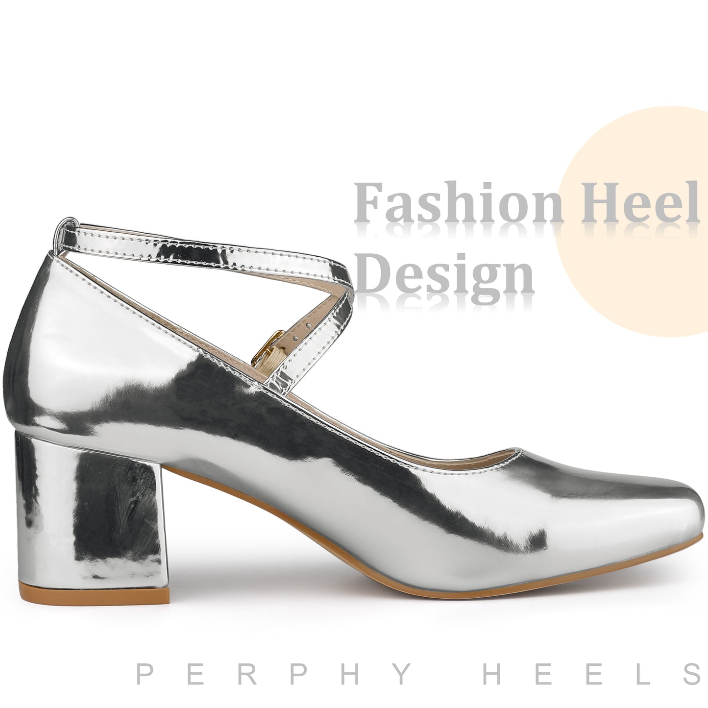 Zapatos Mary Jane de punta cuadrada y tacón de bloque metálicos para mujer