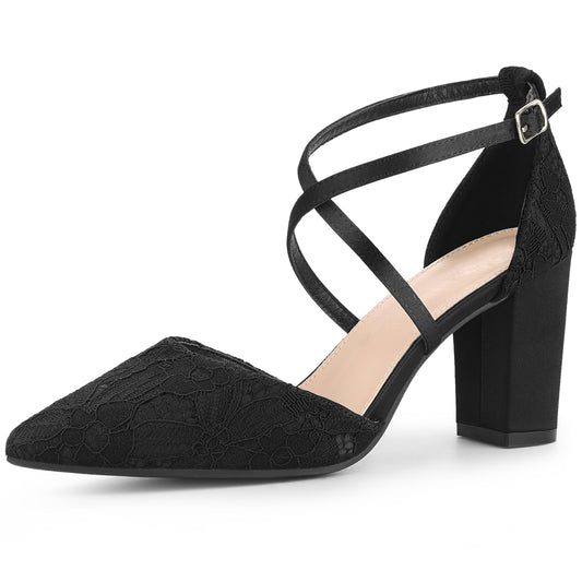 Zapatos de tacón de bloque con puntera cerrada y tiras cruzadas para mujer