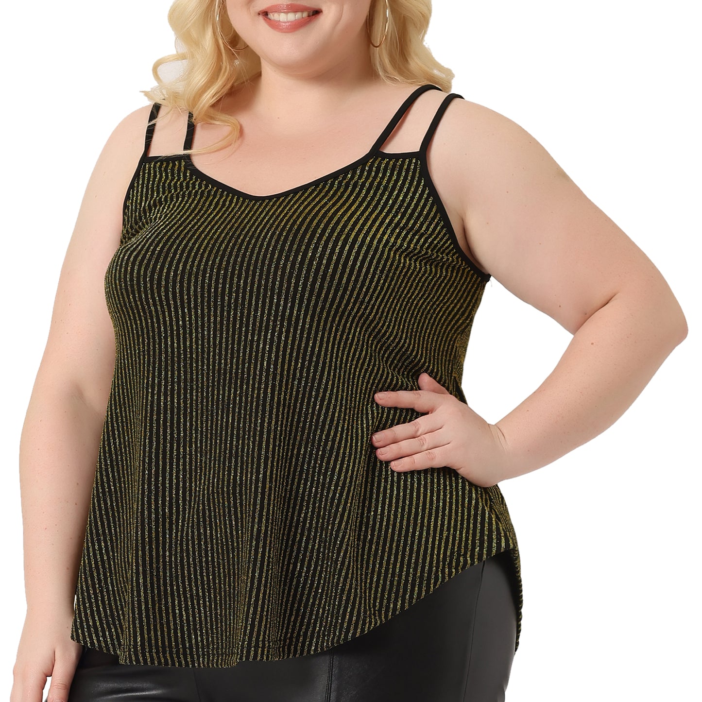 Women Plus Size Top Sleeveless V Neck Tank Cami Party Glitter Sparkle Top