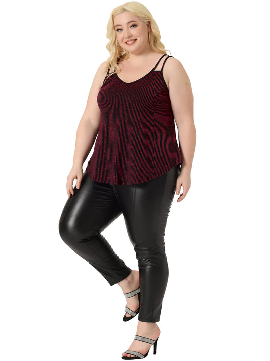 Women Plus Size Top Sleeveless V Neck Tank Cami Party Glitter Sparkle Top