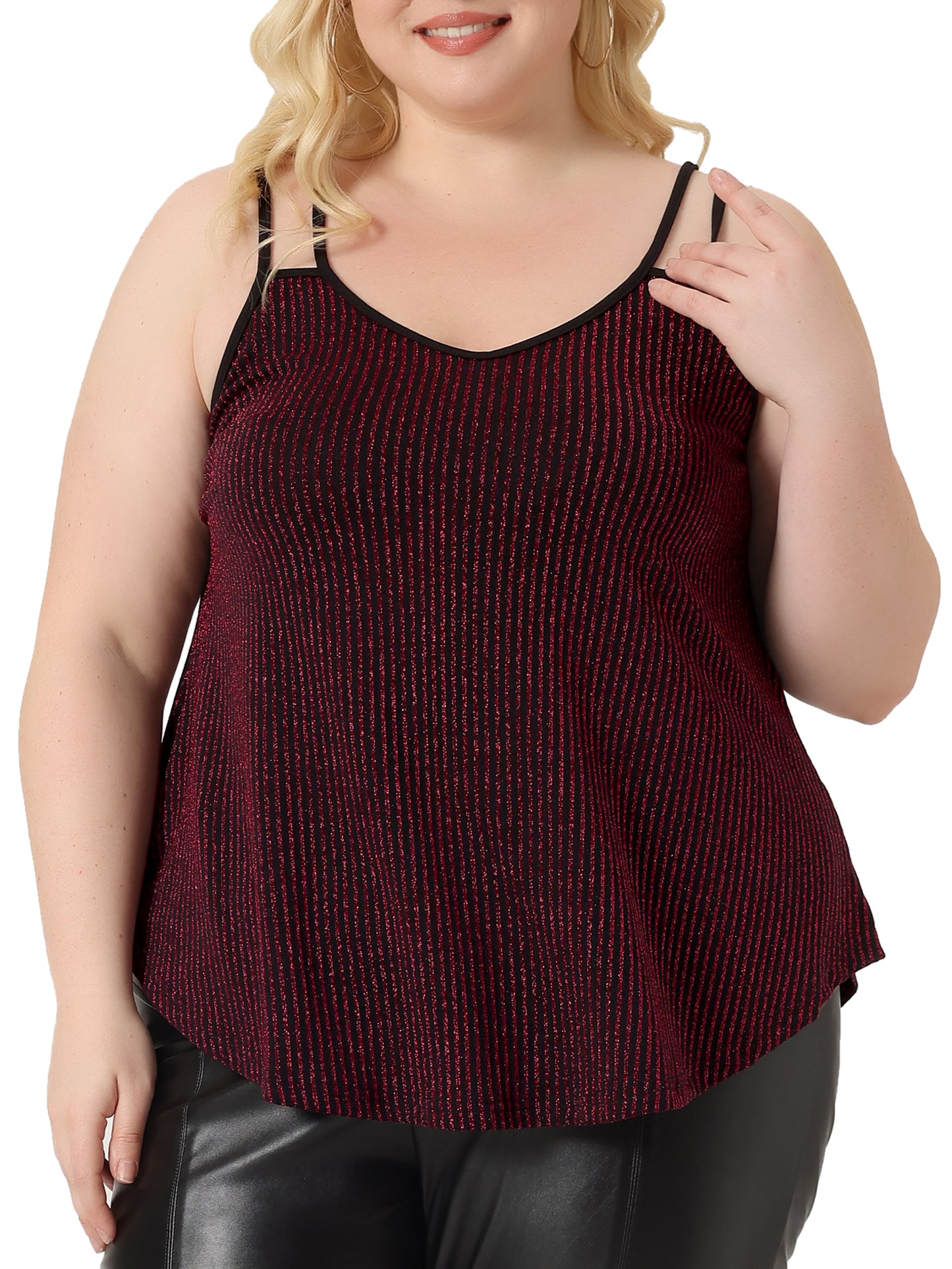 Women Plus Size Top Sleeveless V Neck Tank Cami Party Glitter Sparkle Top