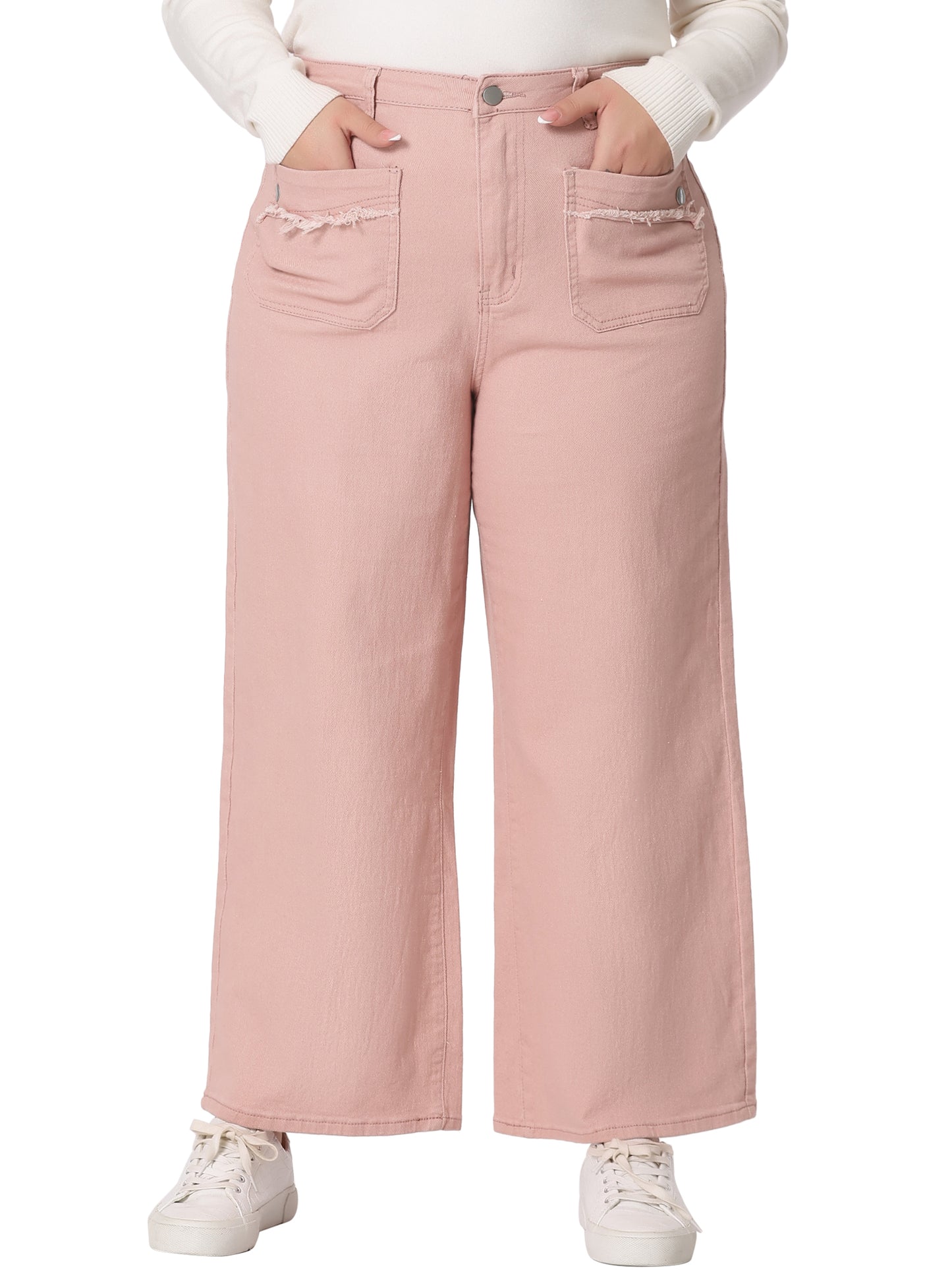 Women Plus Size Jeans Wide Leg Washed Stretch With Pockets Palazzo Denim Jeans