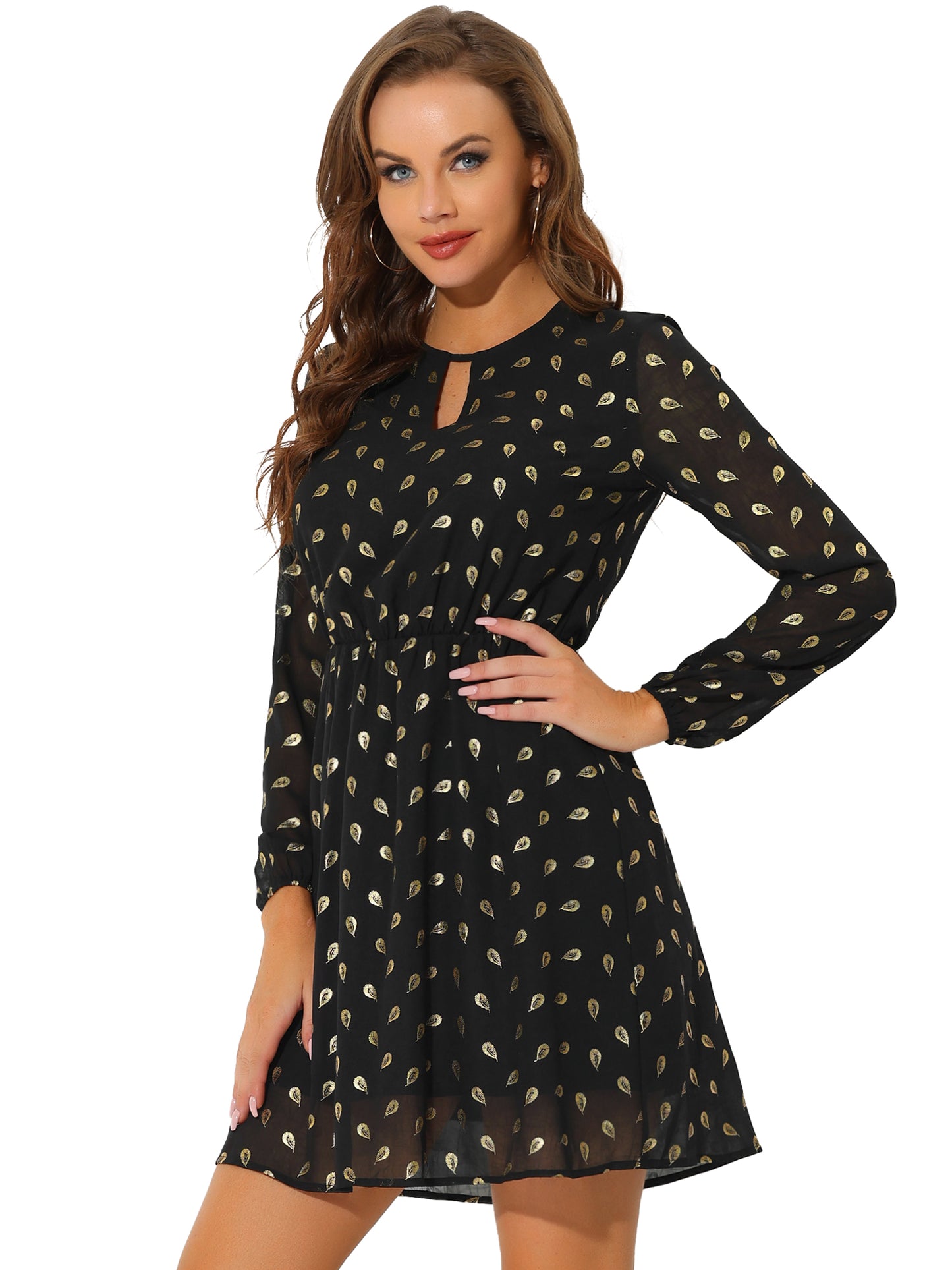 Women's Choker V Neck Gilding Metallic Star Flared A-Line Dress