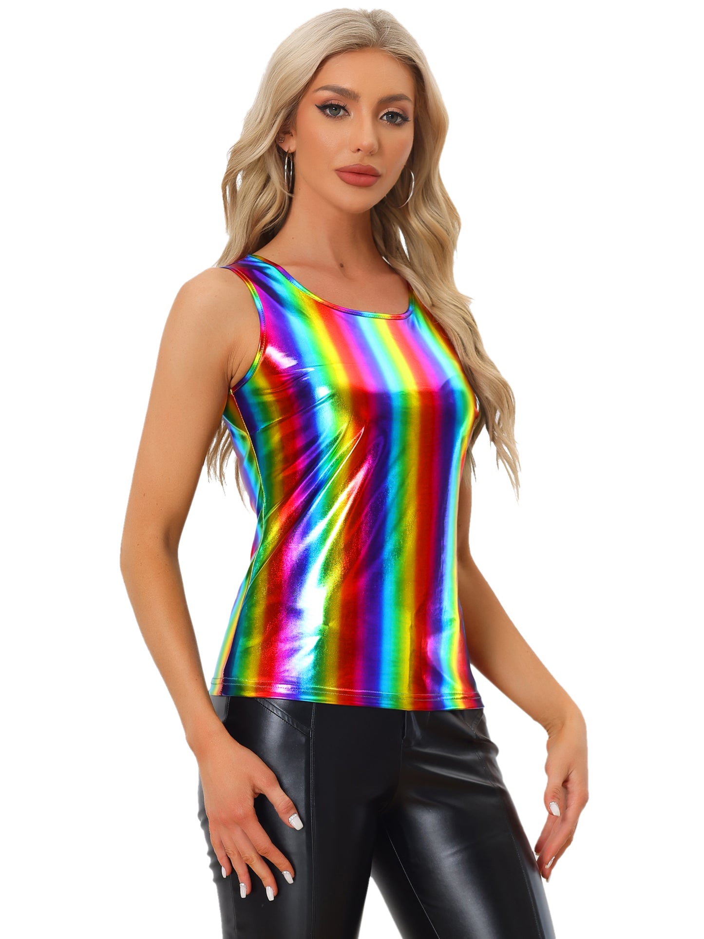 Women's Shiny Party Clubwear Cami Sparkly Metallic Tank Top (Available in Plus Size)