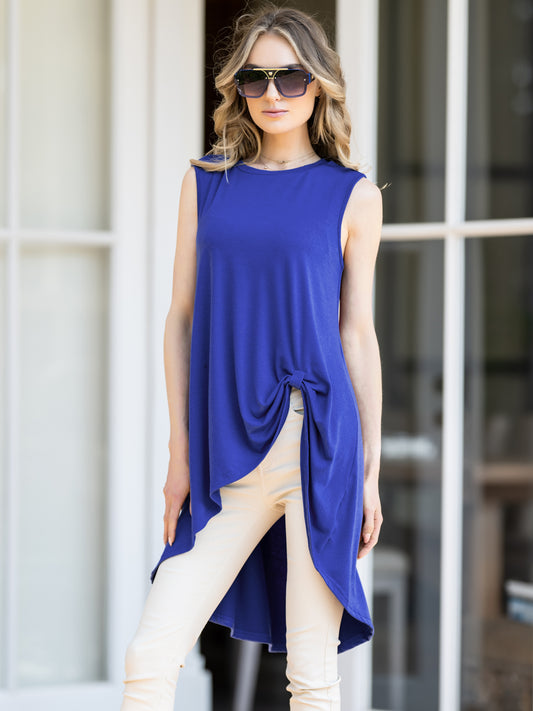 Women's High Low Tops Crewneck Twist Knot Sleeveless Tunic Top Dressy Asymmetrical Summer Loose Fit Shirt