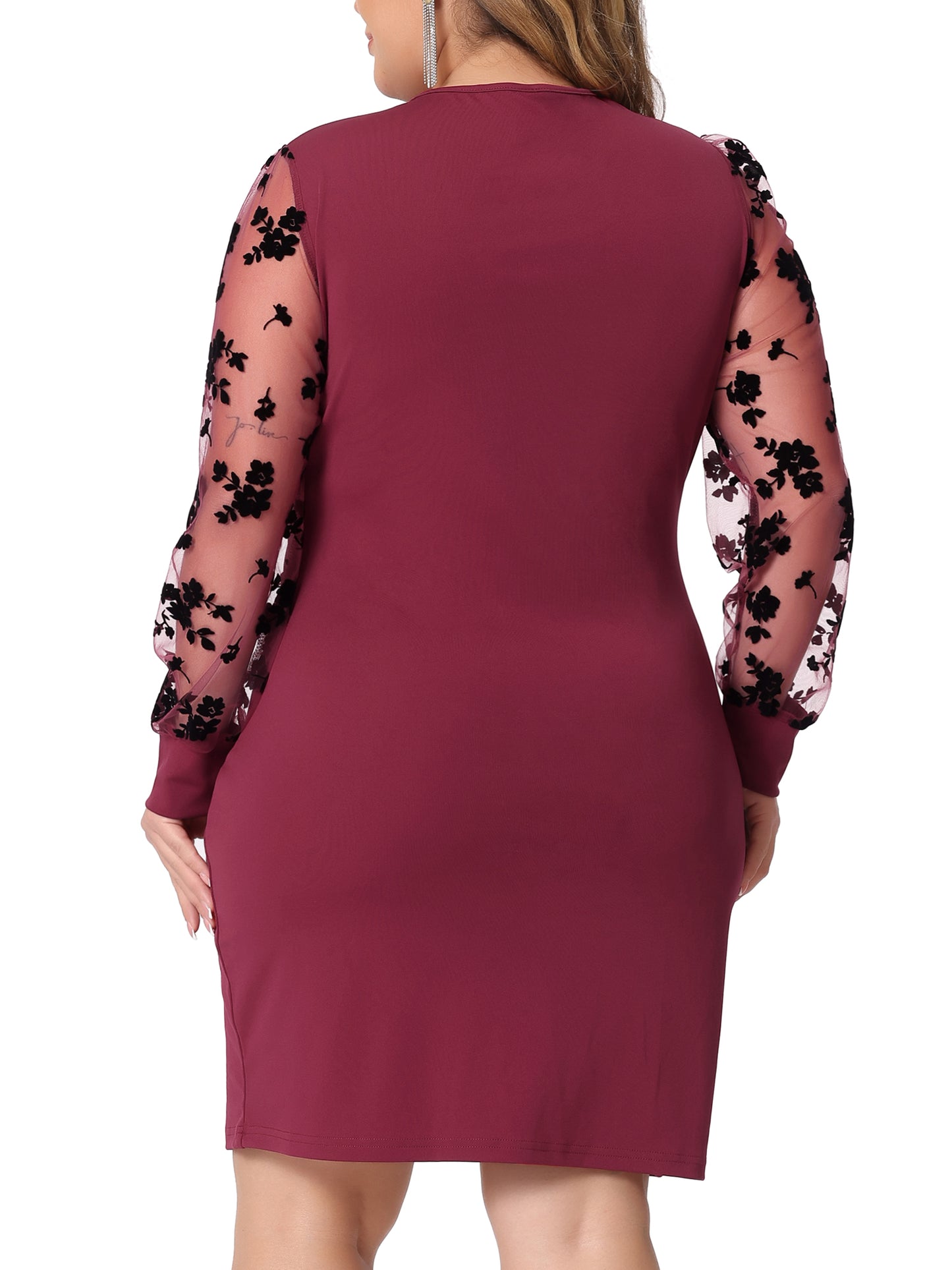 Women Plus Size Dresses Deep V Neck Faux Wrap Long Sheer Sleeves Cocktail Party Dress