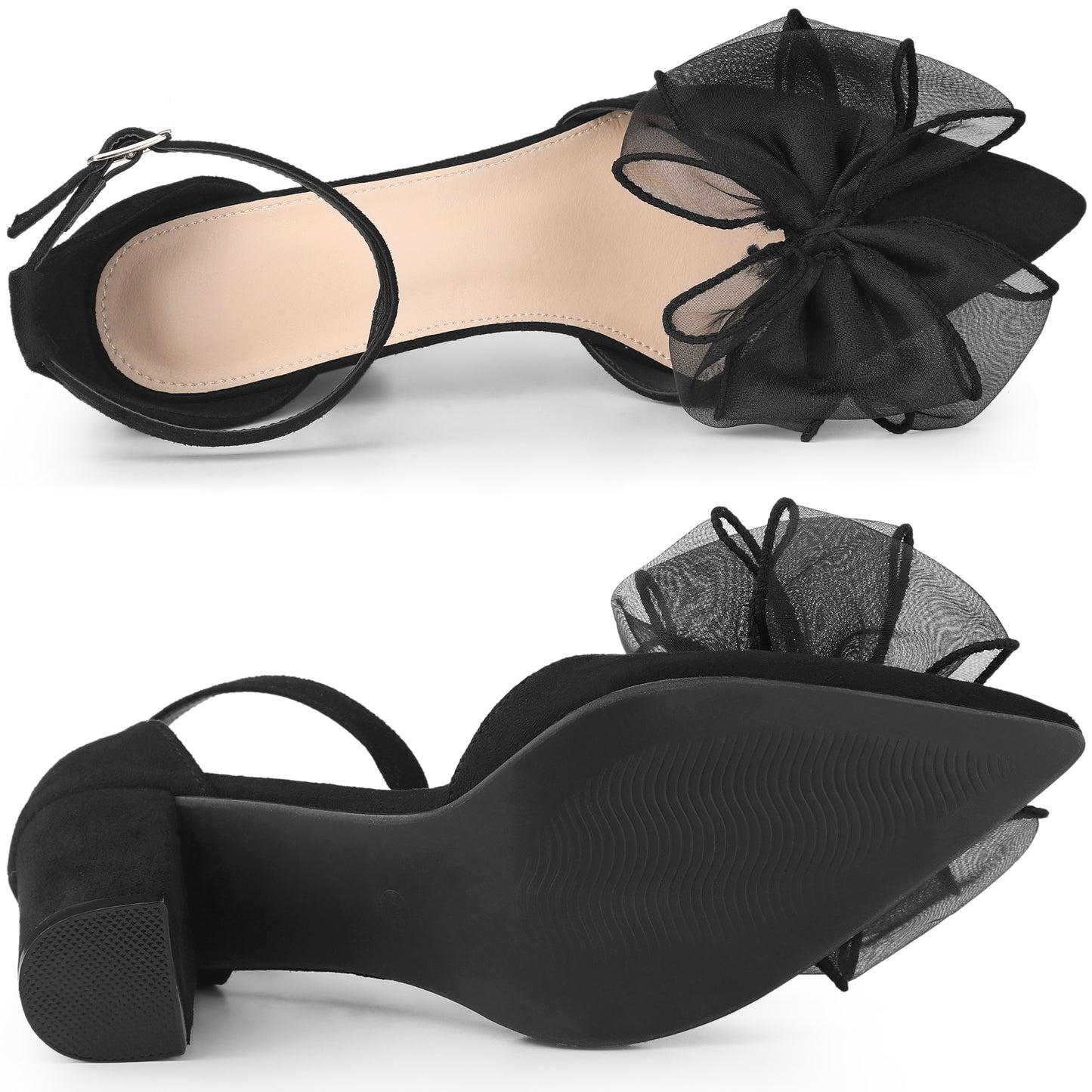 Women's Bow Heels Closed Toe Chunky Heel Pumps Sandals