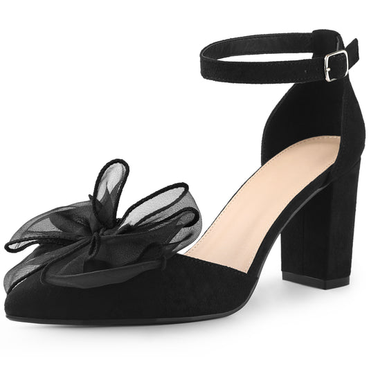 Women's Bow Heels Closed Toe Chunky Heel Pumps Sandals