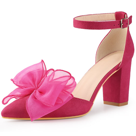 Women's Bow Heels Closed Toe Chunky Heel Pumps Sandals