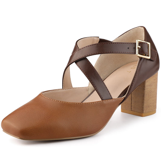Zapatos de vestir Mary Jane con punta cuadrada y tiras cruzadas para mujer, tacones gruesos