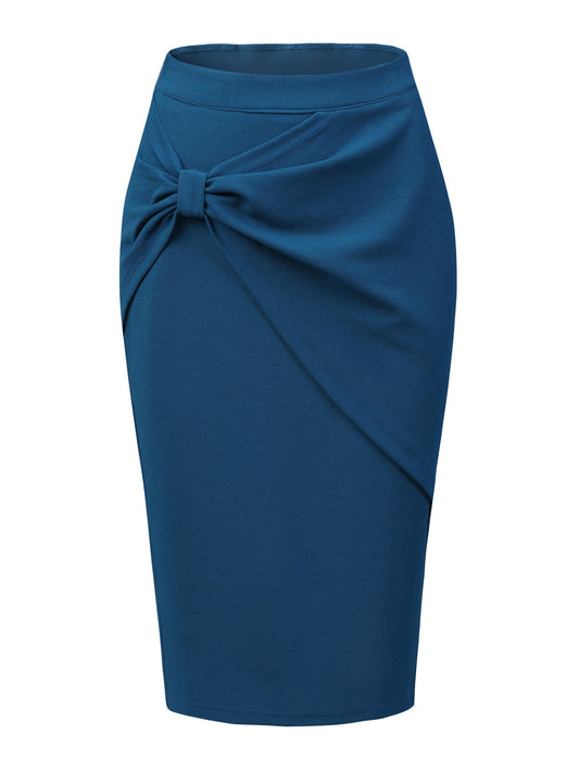 Women's Office Ruched High Waist Knee Length Wear to Work Pencil Bodycon Skirt
