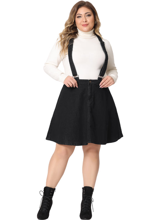 Women Plus Size Suspender Skirt Adjustable Strap Braces Mini Denim Overalls Dress
