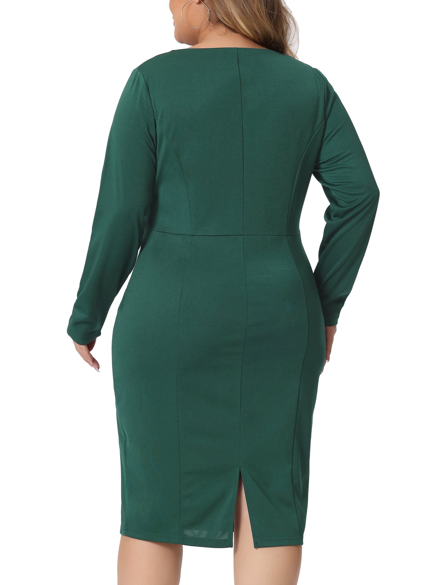 Women Plus Size Sheath Dress Office Work Long Sleeves Dress