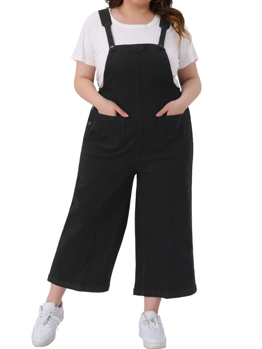 Mono vaquero con pechera de talla grande para mujer, clásico, con tirantes ajustables y bolsillos, pantalones vaqueros