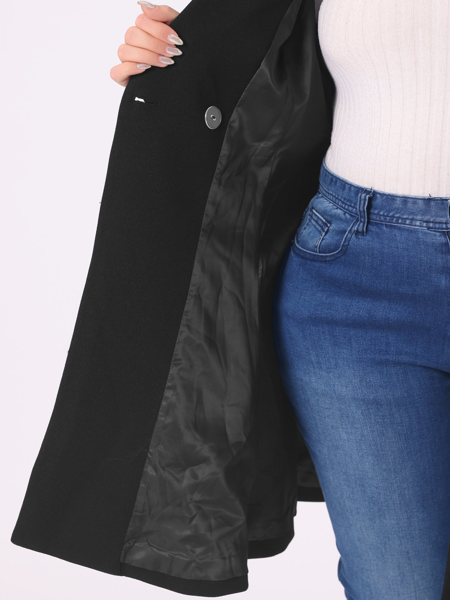 Women Plus Size Peacoat Elegant A Line Notched Lapel Double Breasted Long Coat
