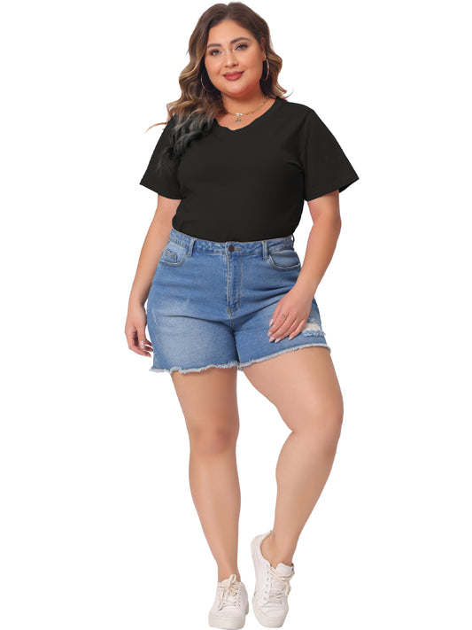 Women Plus Size T Shirt Short Sleeve V Neck Basic Casual Summer Top