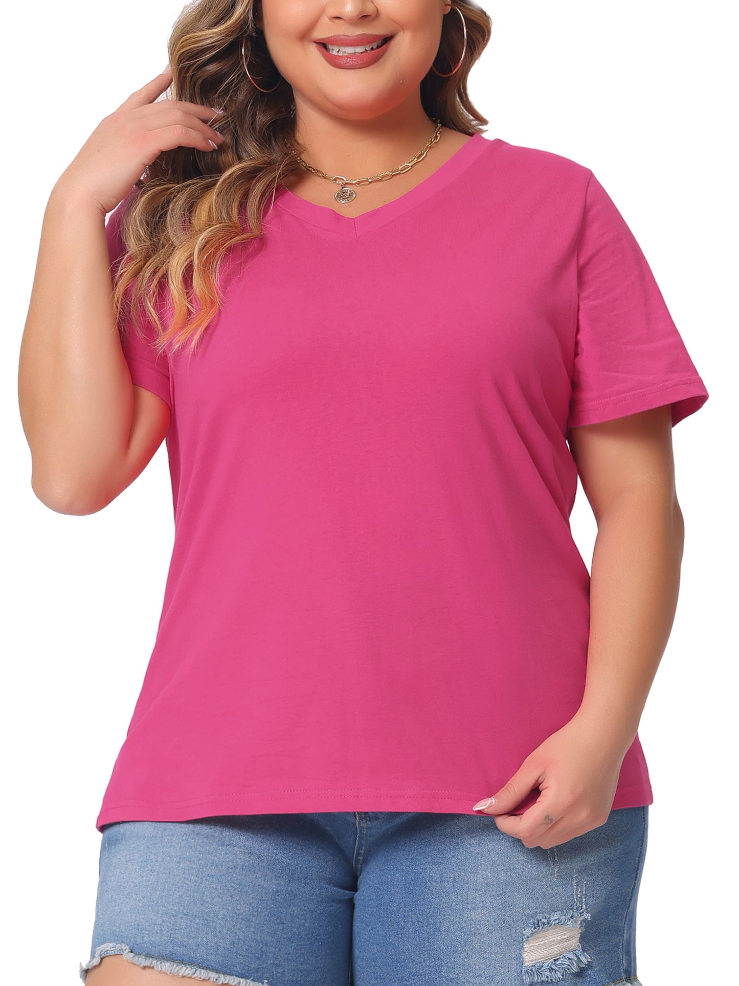 Women Plus Size T Shirt Short Sleeve V Neck Basic Casual Summer Top