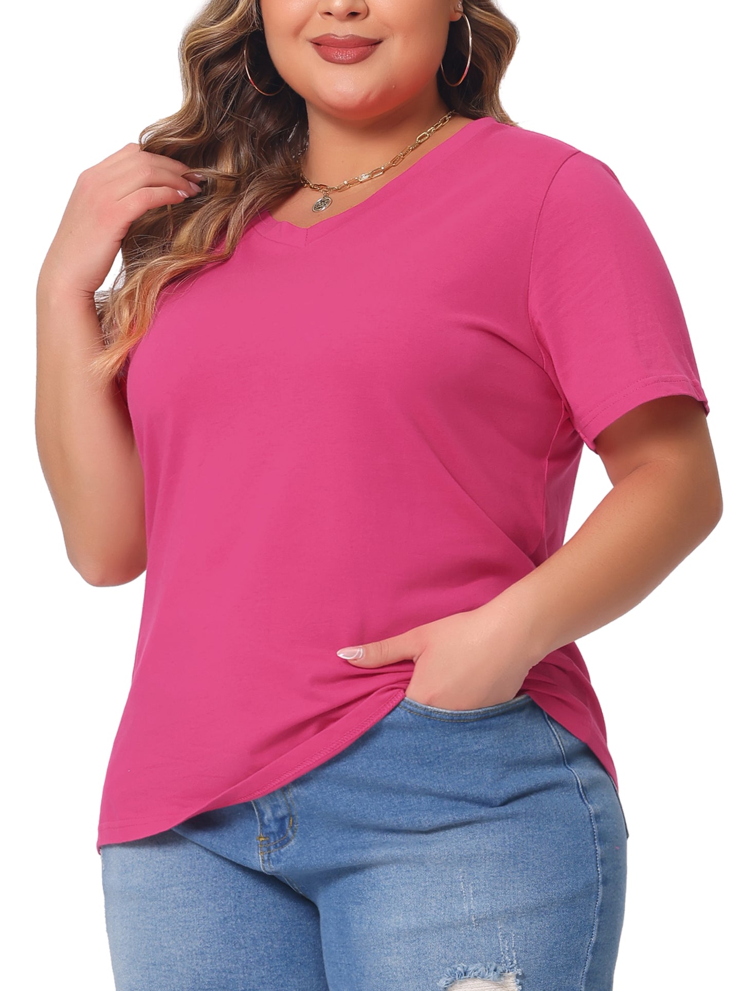 Women Plus Size T Shirt Short Sleeve V Neck Basic Casual Summer Top