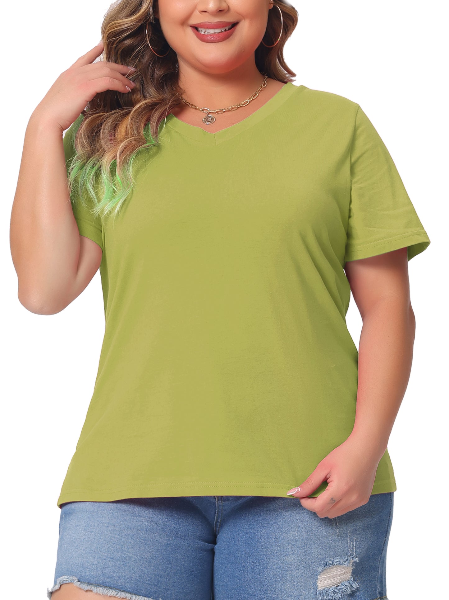 Women Plus Size T Shirt Short Sleeve V Neck Basic Casual Summer Top