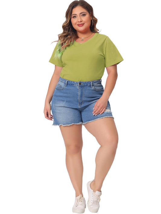 Women Plus Size T Shirt Short Sleeve V Neck Basic Casual Summer Top