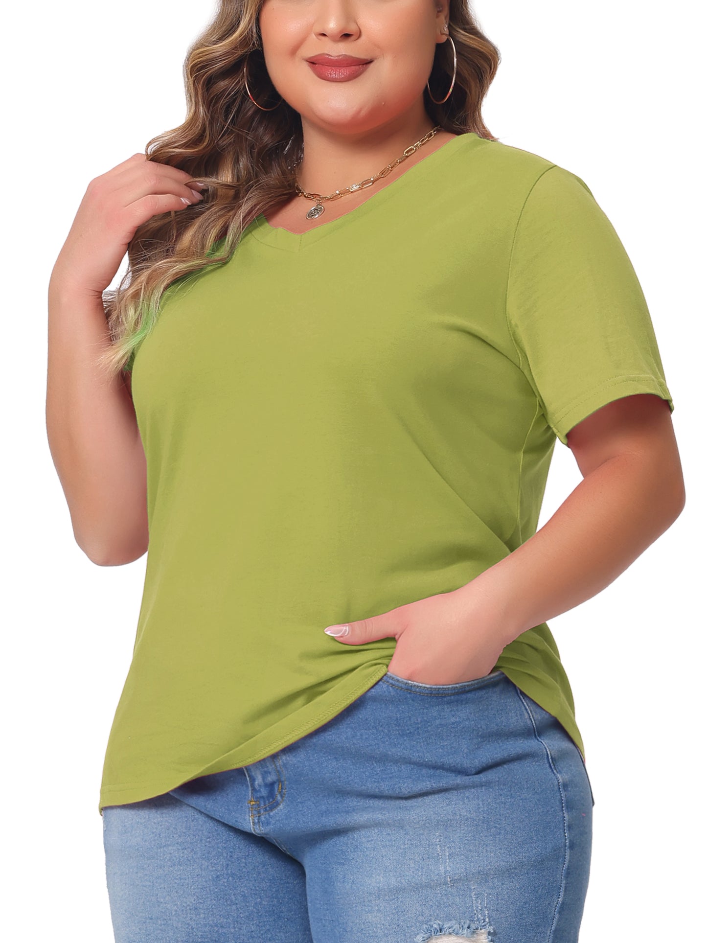 Women Plus Size T Shirt Short Sleeve V Neck Basic Casual Summer Top