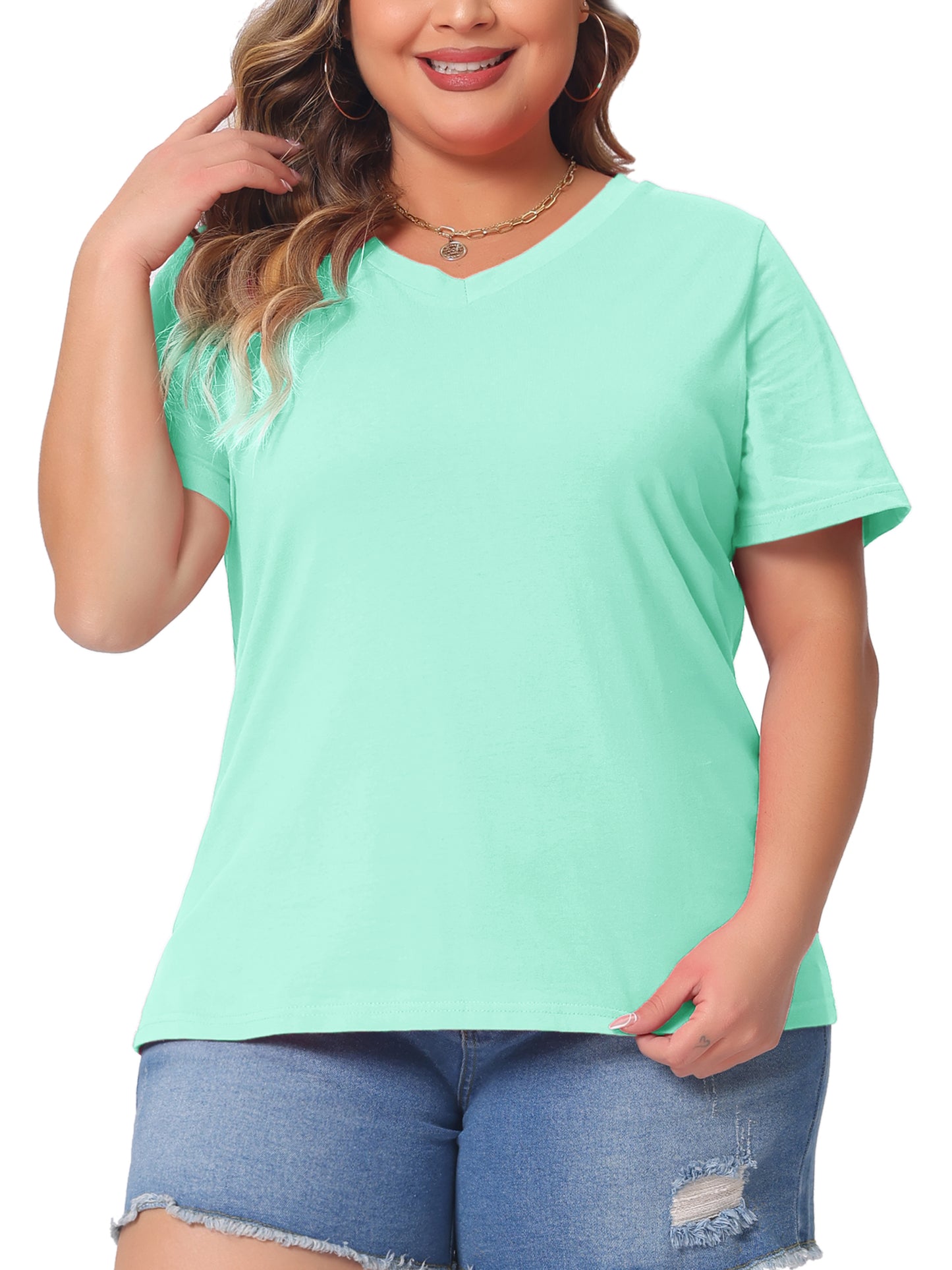 Women Plus Size T Shirt Short Sleeve V Neck Basic Casual Summer Top