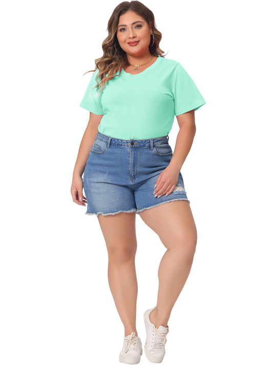 Women Plus Size T Shirt Short Sleeve V Neck Basic Casual Summer Top