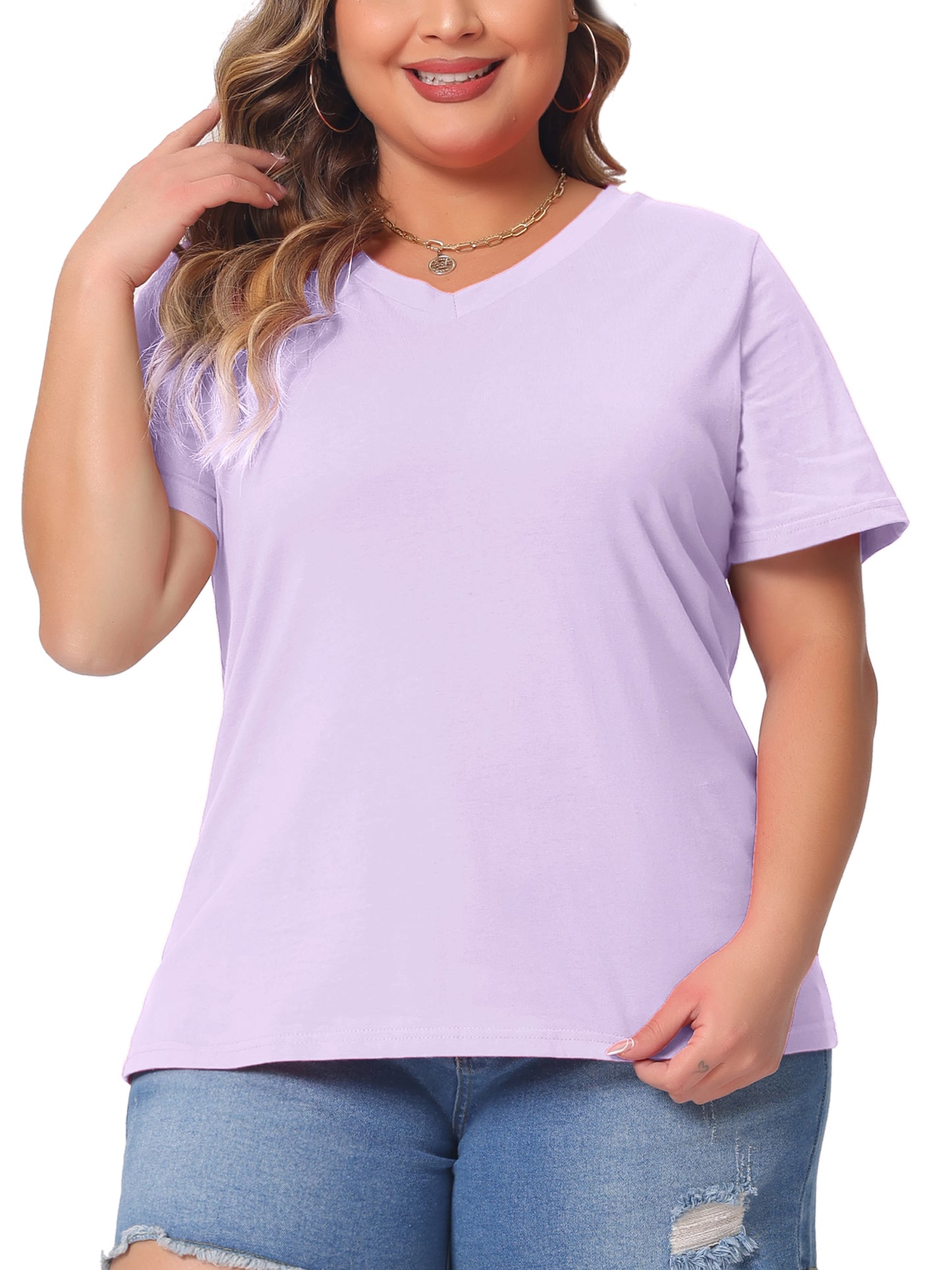 Women Plus Size T Shirt Short Sleeve V Neck Basic Casual Summer Top