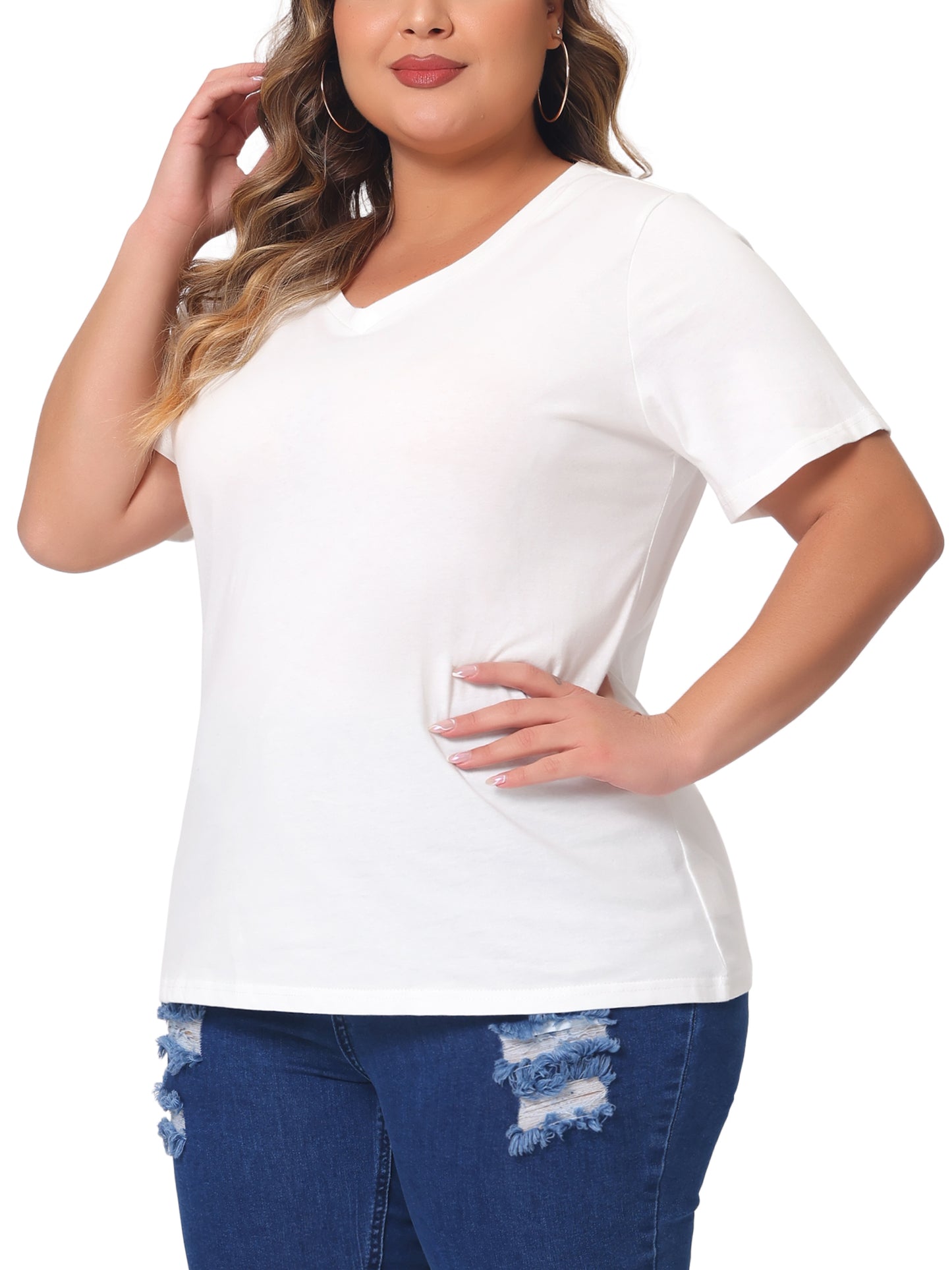 Women Plus Size T Shirt Short Sleeve V Neck Basic Casual Summer Top