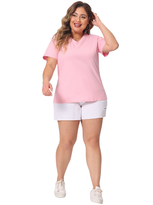Women Plus Size T Shirt Short Sleeve V Neck Basic Casual Summer Top