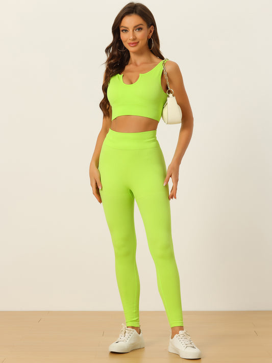 Women's 2 Pieces Workout Set High Waisted Leggings Seamless Sports Bra
