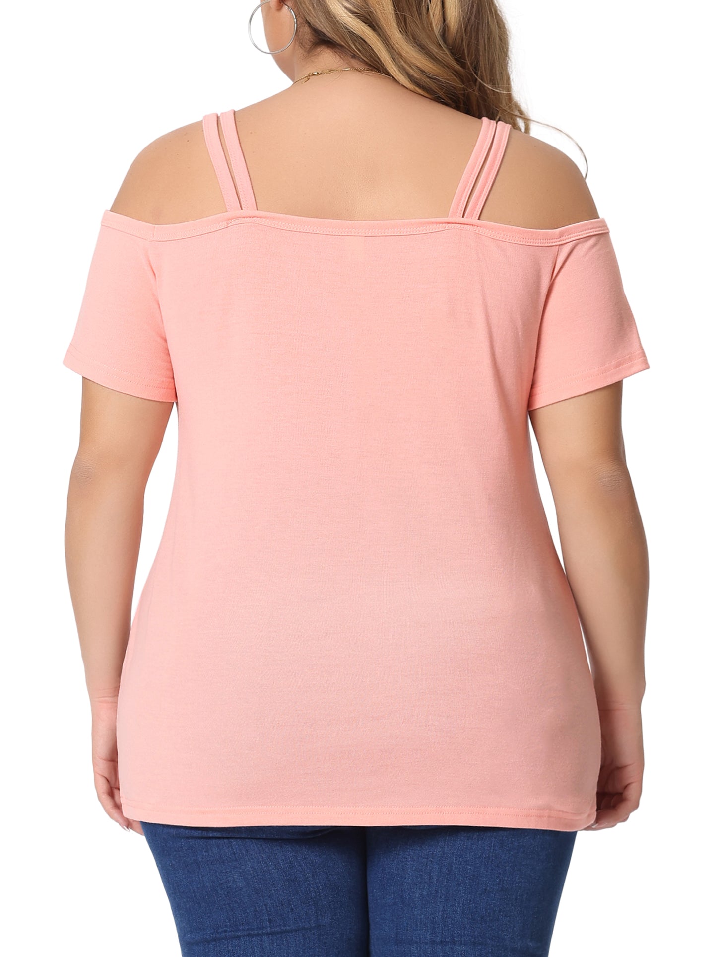 Women Plus Size Tops Cold Shoulder Sexy Cut Out Short Sleeve Criss Cross Summer Pullover